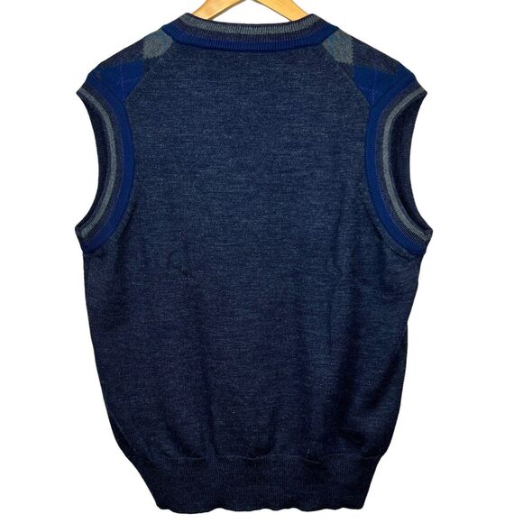 Tricots St. Raphael Blue Gray Argyle Virgin Wool Sweater Vest Large Knit - Picture 7 of 9